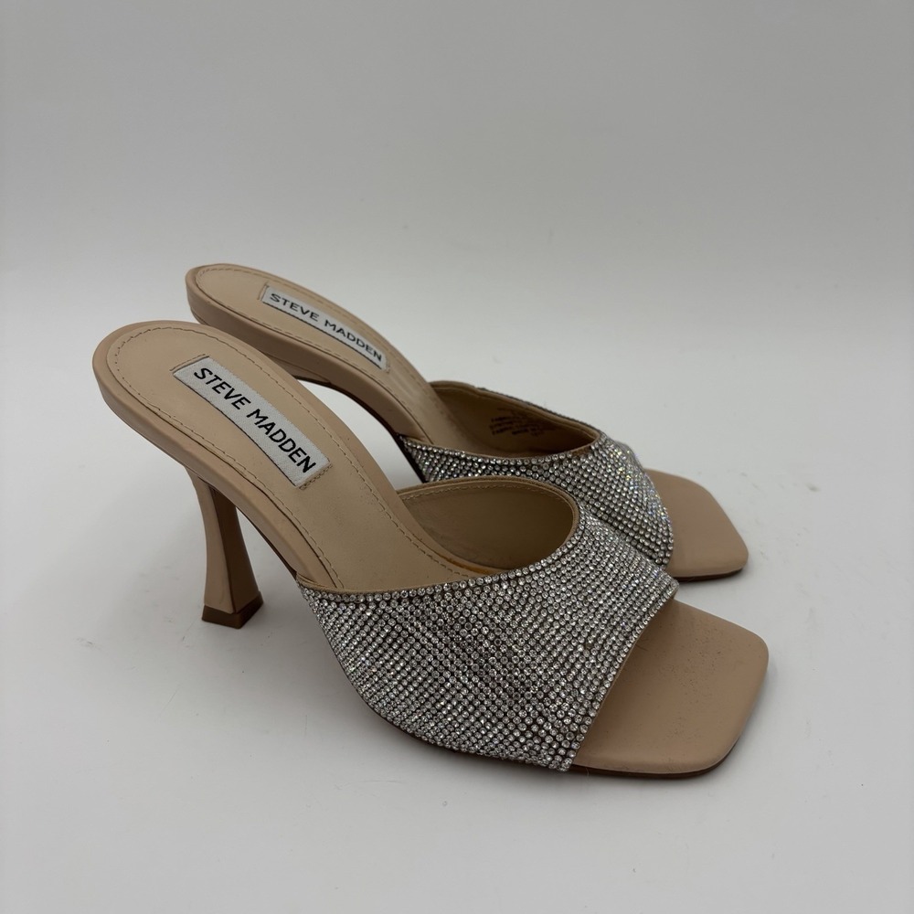 Steve Madden Syl Rhinestone Slip On Sandals Open Toe Womens 5.5 Heels